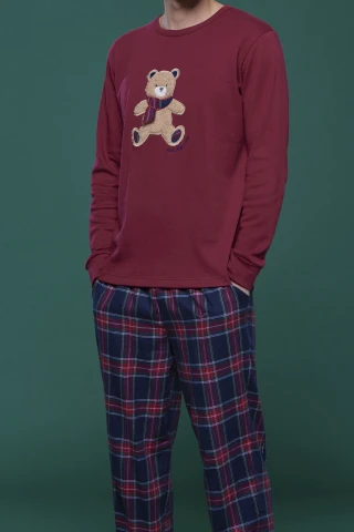 Pigiama Uomo Top Caldo Cotone E Pantaloni Flanella Brown 4 Pigiama Uomo Top Caldo Cotone E Pantaloni Flanella Brown - immagine 2