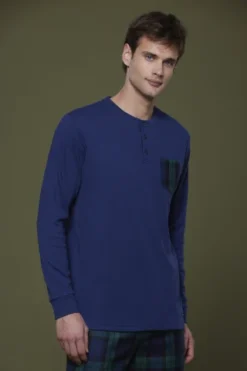 Pigiama Uomo Top Caldo Cotone E Pantaloni Flanella Lino