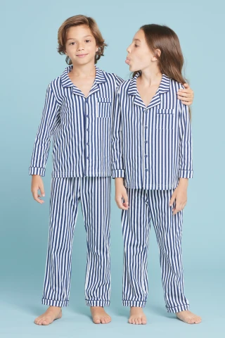 Pigiama Unisex Cotone Line Blue 3 Pigiama Unisex Cotone Line Blue