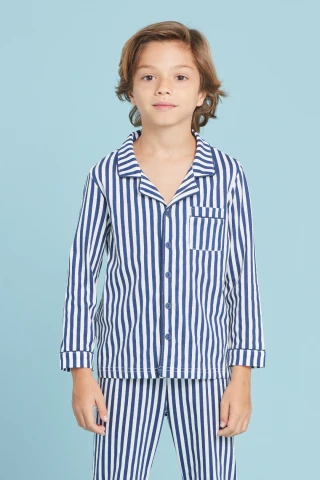 Pigiama Unisex Cotone Line Blue 5 Pigiama Unisex Cotone Line Blue - immagine 3