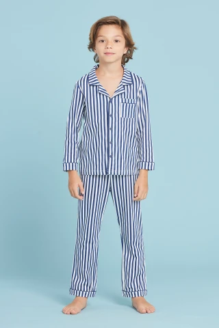 Pigiama Unisex Cotone Line Blue 4 Pigiama Unisex Cotone Line Blue - immagine 2